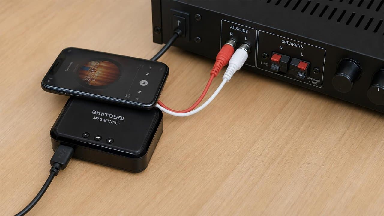 MTS-BTNFC con equipo de audio — receptor y pendrive
