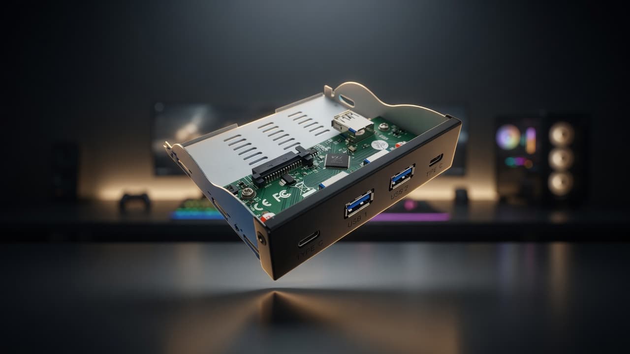 MTS-DESK325USB31AC — panel USB 3.5" metálico en estudio