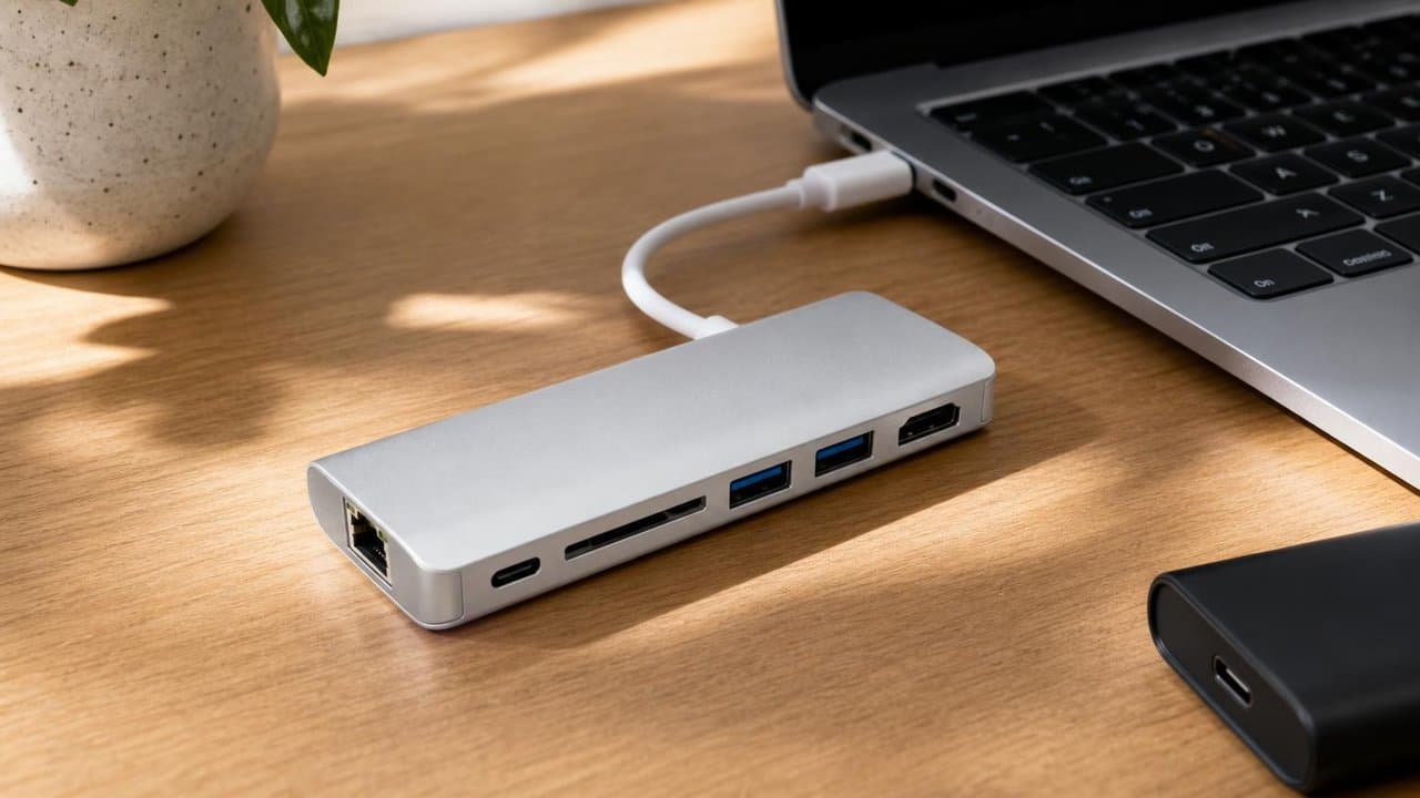MTS-DOCK61 en coworking — hub portable de aluminio