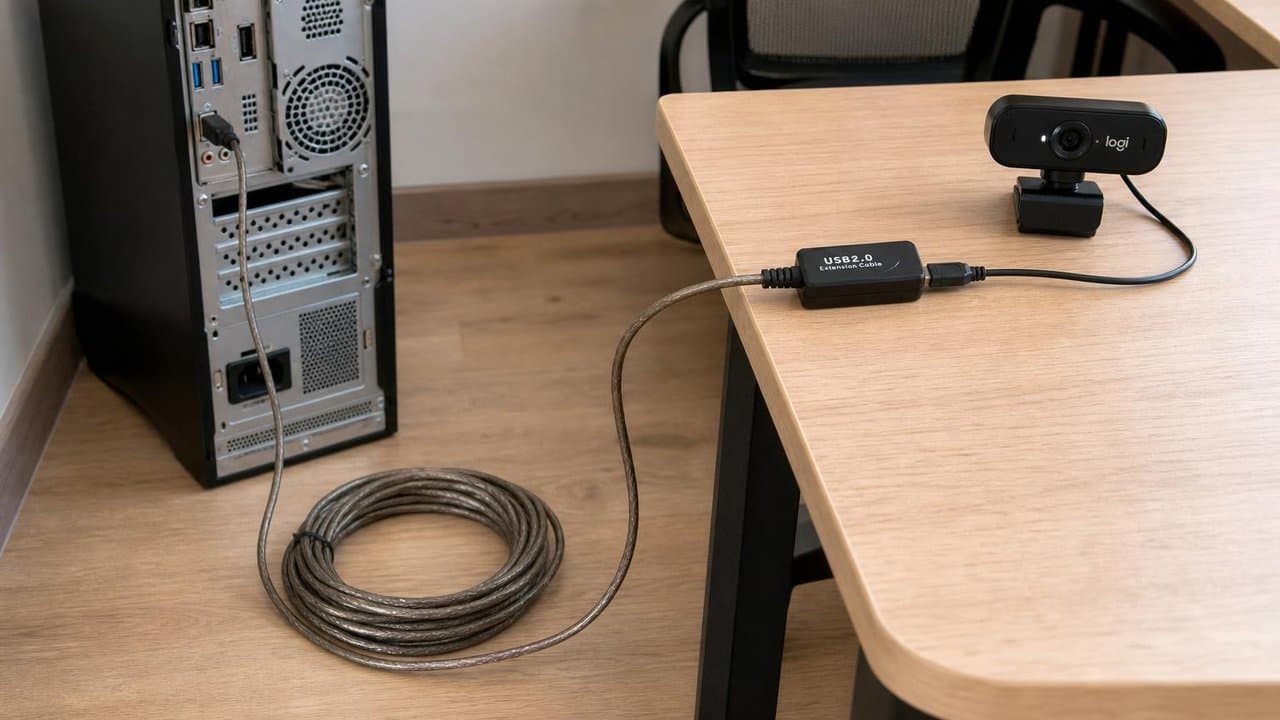 MTS-EXTUSB1000 en escritorio — alargue USB 2.0 10 m a periféricos lejanos