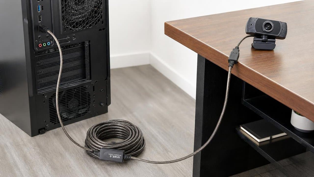 MTS-EXTUSB1500 en escritorio — alargue USB 2.0 para periféricos lejanos