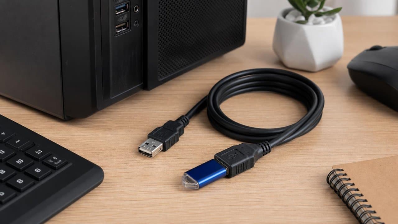 MTS-EXTUSB15B en escritorio — alargue USB 2.0 1,5 m para periféricos