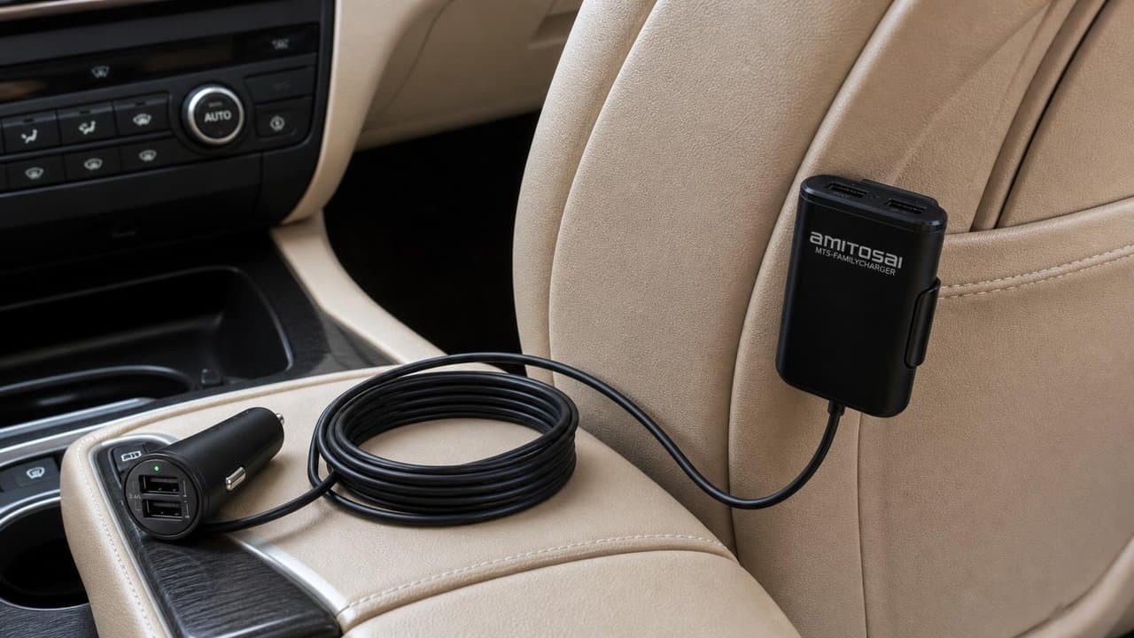 MTS-FAMILYCHARGER instalado: plug 12V y hub en asiento