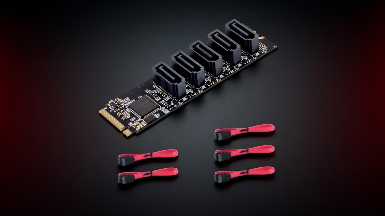 MTS-M2MSATA5 — cinco discos SATA desde un M.2 Key M