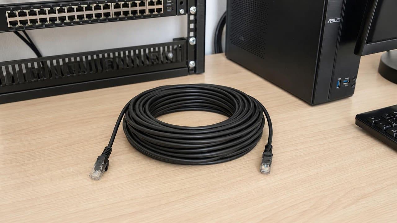 MTS-PATCH62500 — Cat 6 25 m en escritorio con router AMITOSAI
