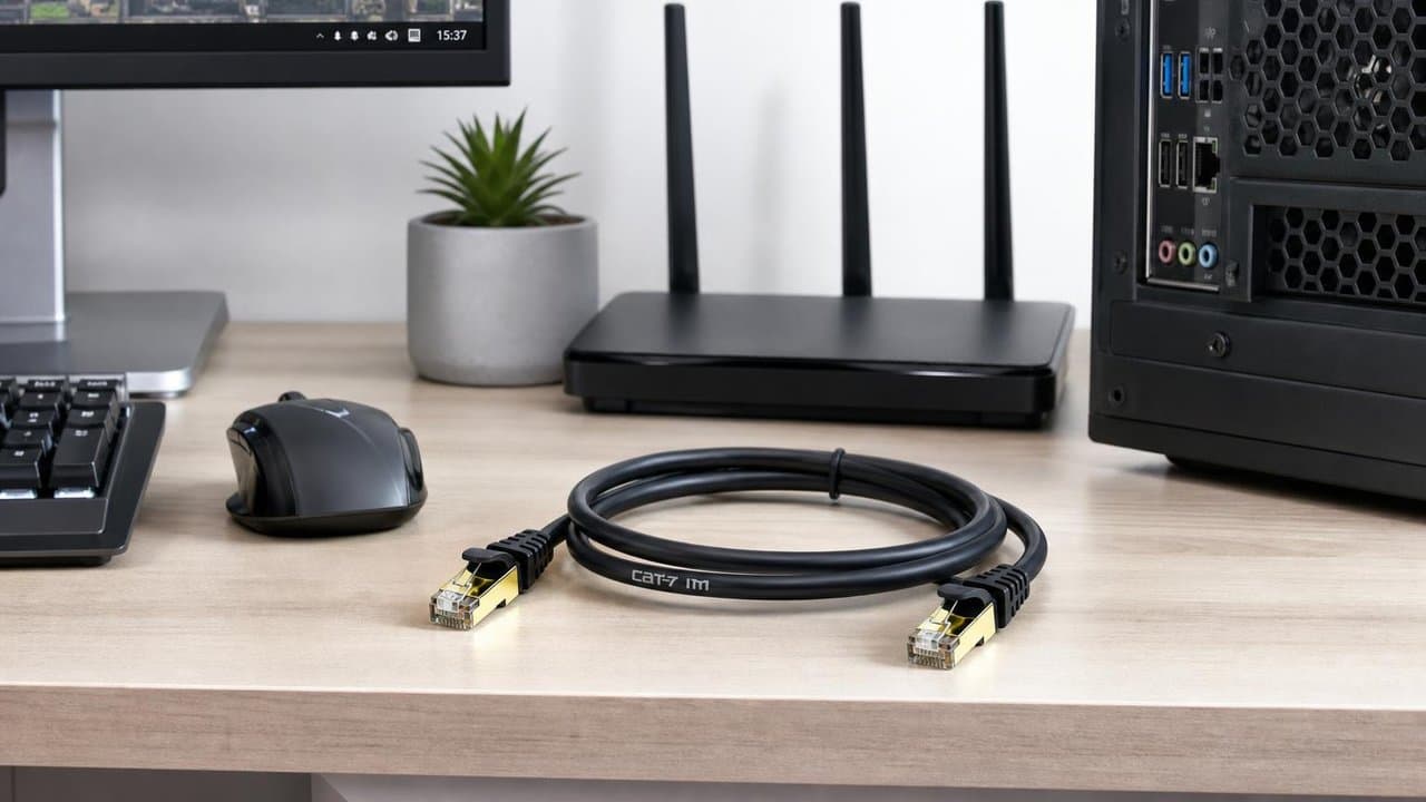 MTS-PATCH7100 — 1 m Cat 7 entre notebook y router en escritorio