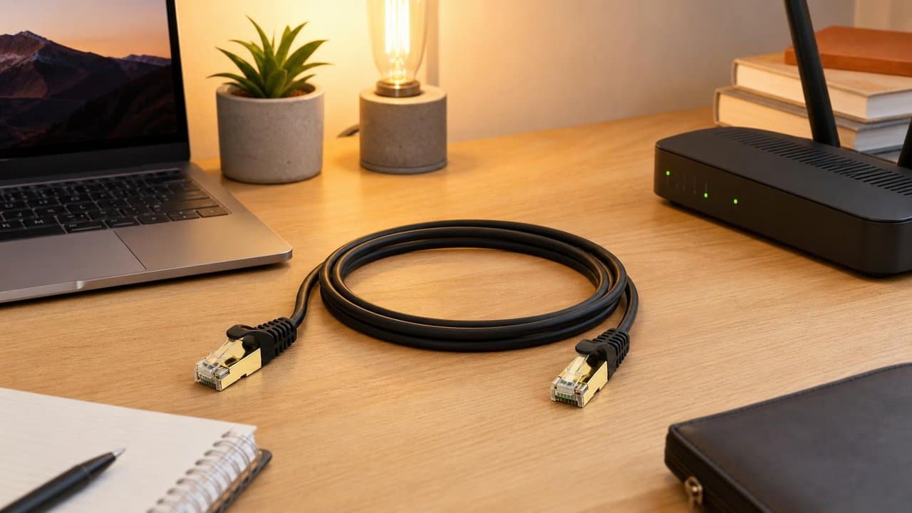 MTS-PATCH7150 — patch cord Cat 7 1,5 m AMITOSAI en equipo de escritorio