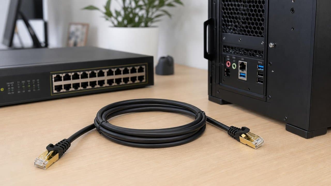 MTS-PATCH7150 — Cat 7 1,5 m entre PC y router en escritorio