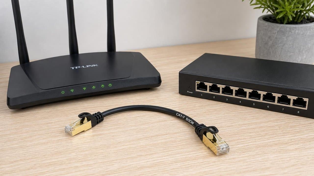 MTS-PATCH750 — 0,5 m Cat 7 entre notebook y router en escritorio