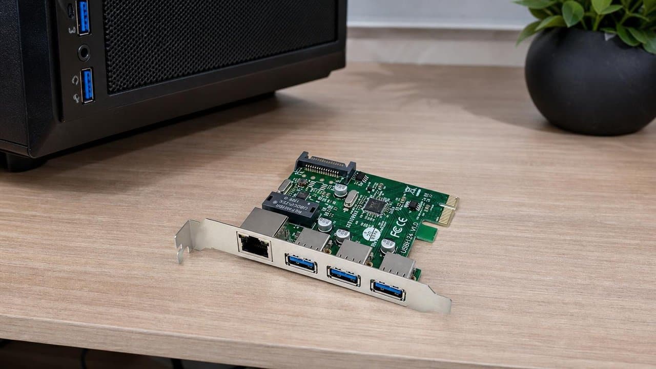 MTS-PCIE3USB3LAN — 3× USB 3.0 + LAN en escritorio