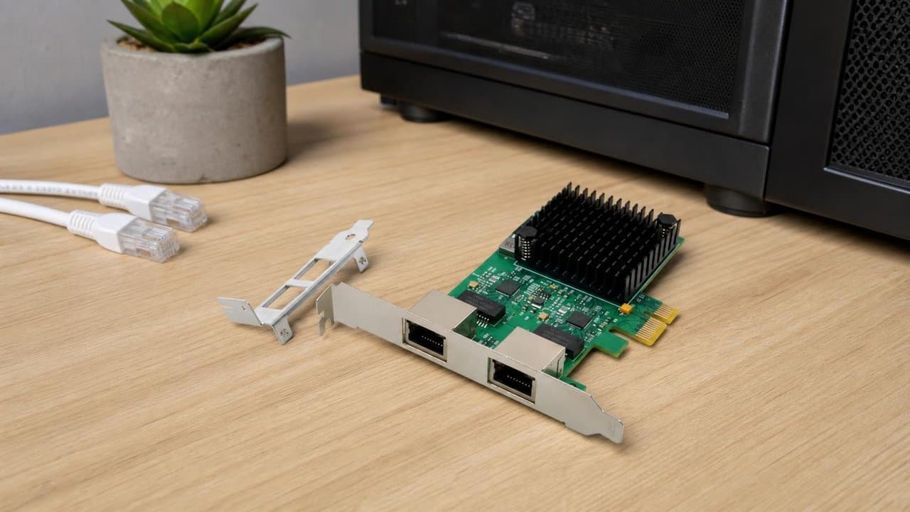 MTS-PCIEDUALPRO en escritorio — dual Ethernet 2.5G PCIe