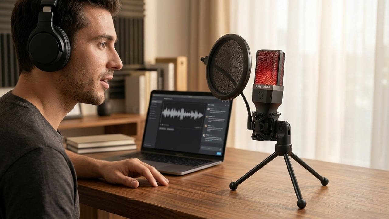 Micrófono condensador USB cardioide AMITOSAI MTS-PROMIC – Tu voz, clara, desde el escritorio