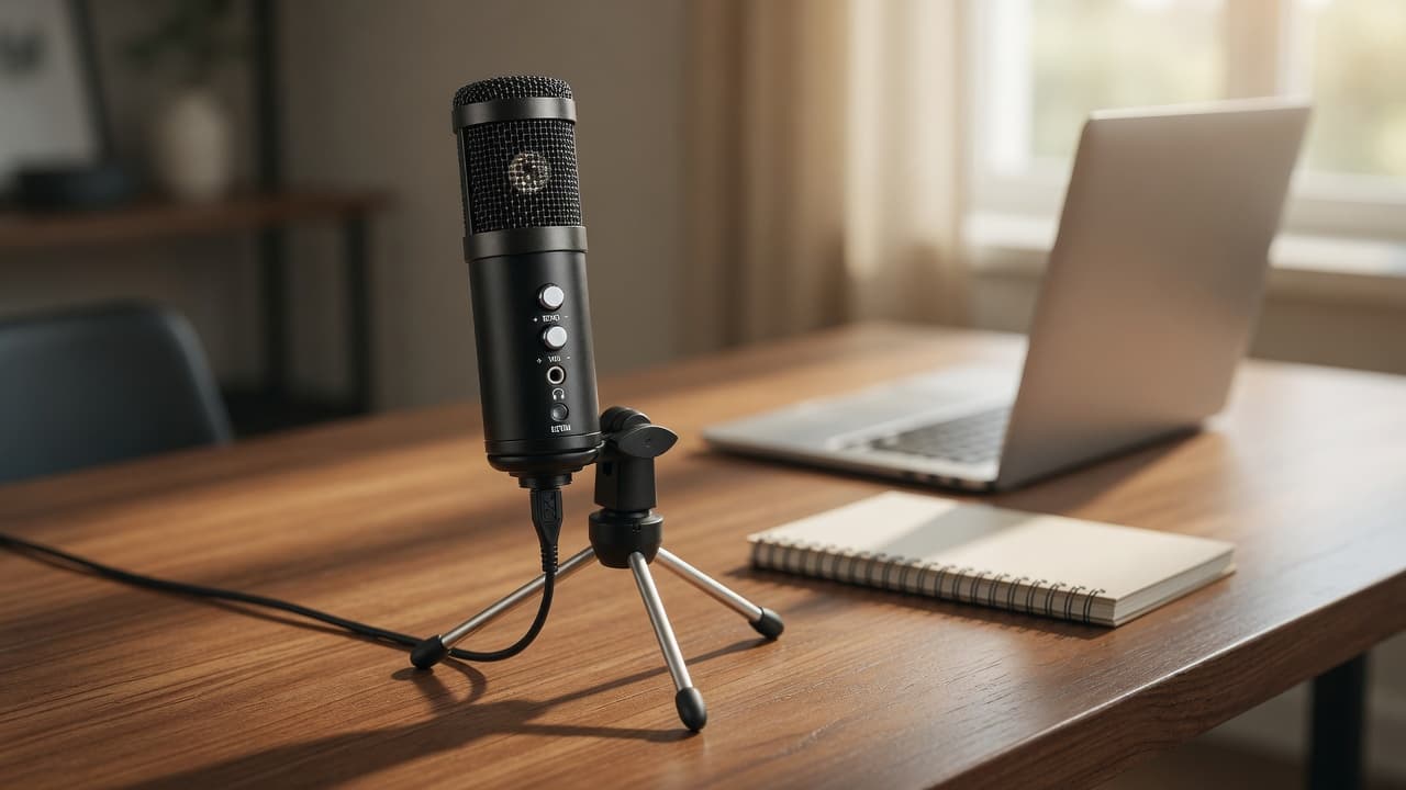 MTS-ROYALVOICE en escritorio — mic USB listo para podcast y stream
