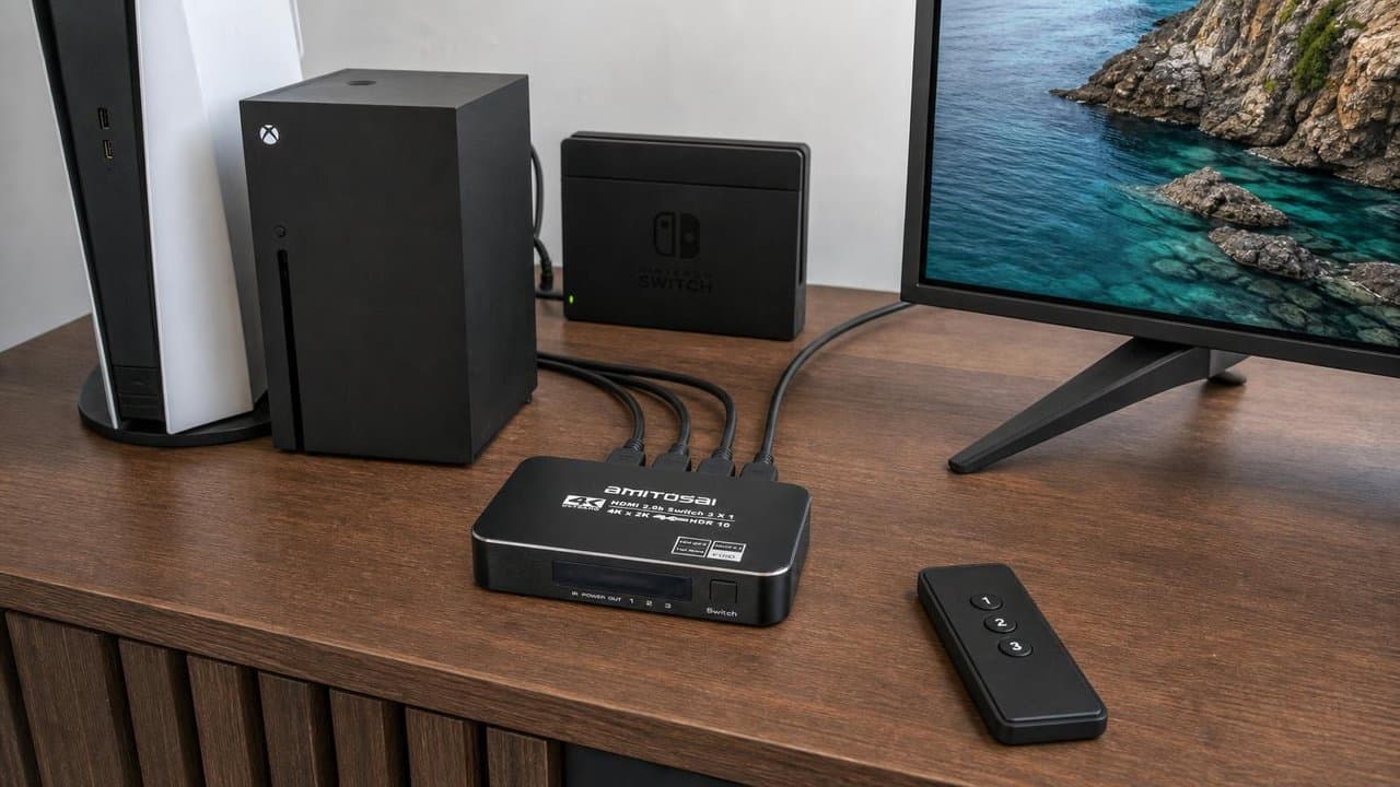 MTS-SWITCH31HDR en el living — tres fuentes a un TV 4K