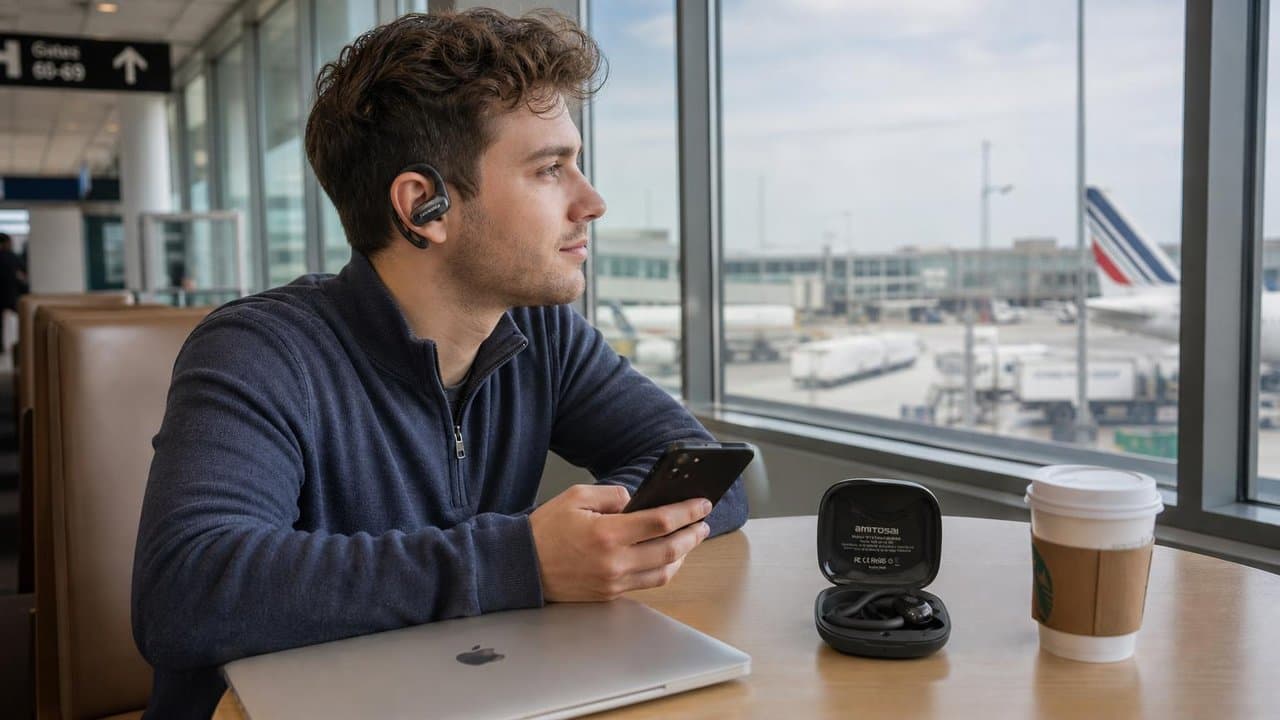 MTS-TRAVELBUDS open ear en uso de viaje