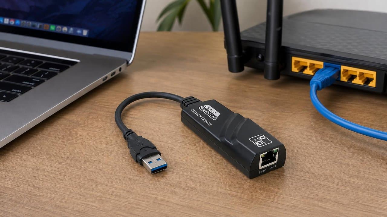 MTS-USB3LANGIGA en escritorio — red cableada Gigabit por USB 3.0