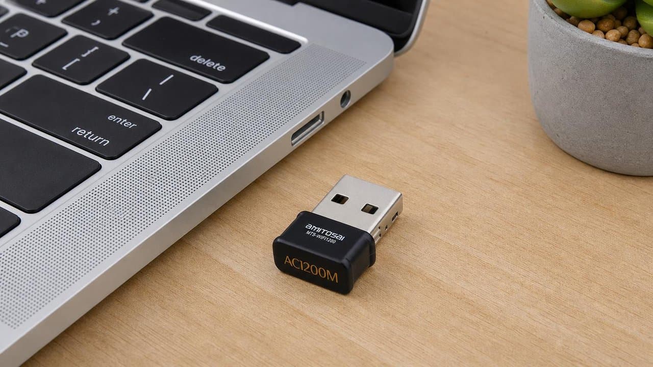 MTS-WIFI1200 en uso — adaptador WiFi USB AMITOSAI