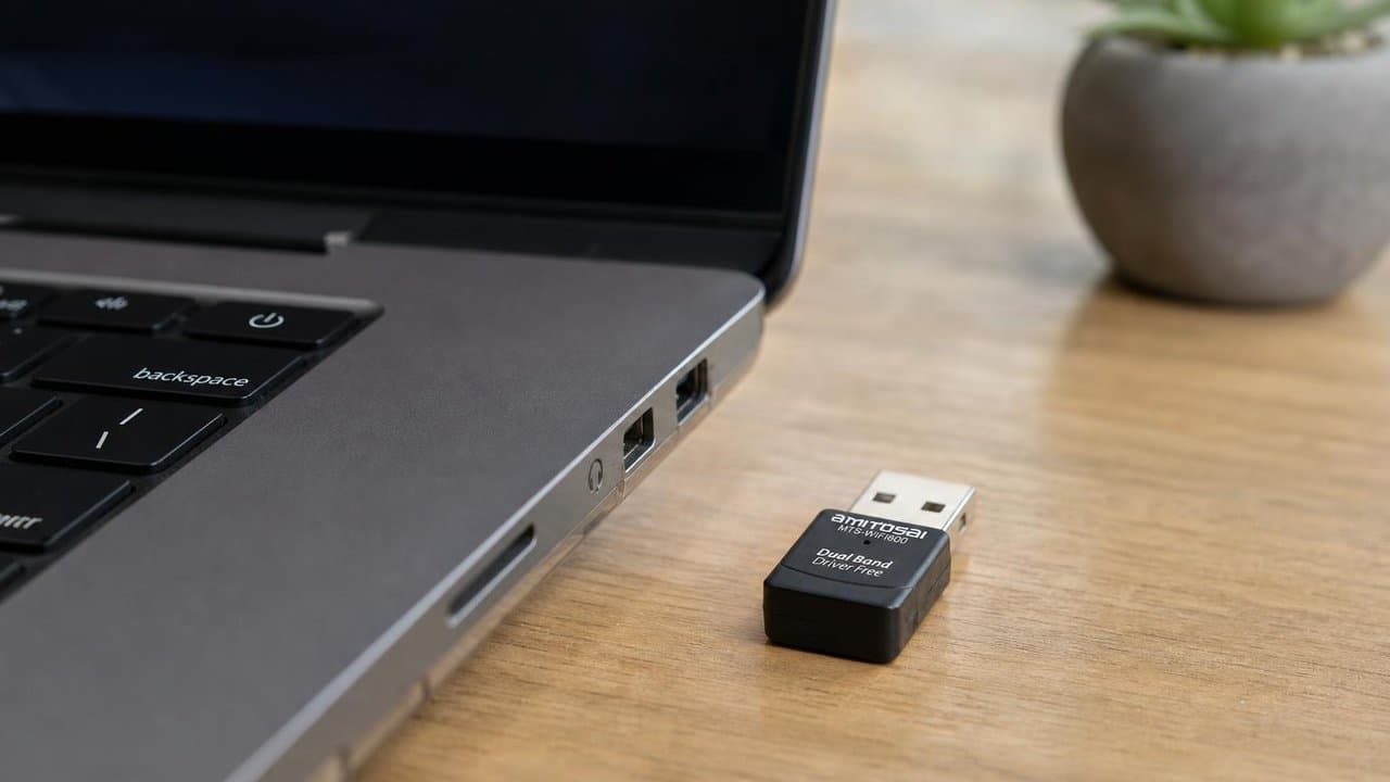 MTS-WIFI600 en uso — adaptador WiFi USB AMITOSAI