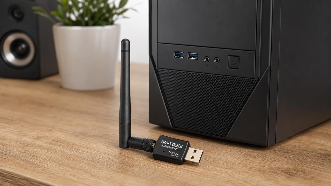 MTS-WIFI600PRO en uso — adaptador WiFi USB AMITOSAI