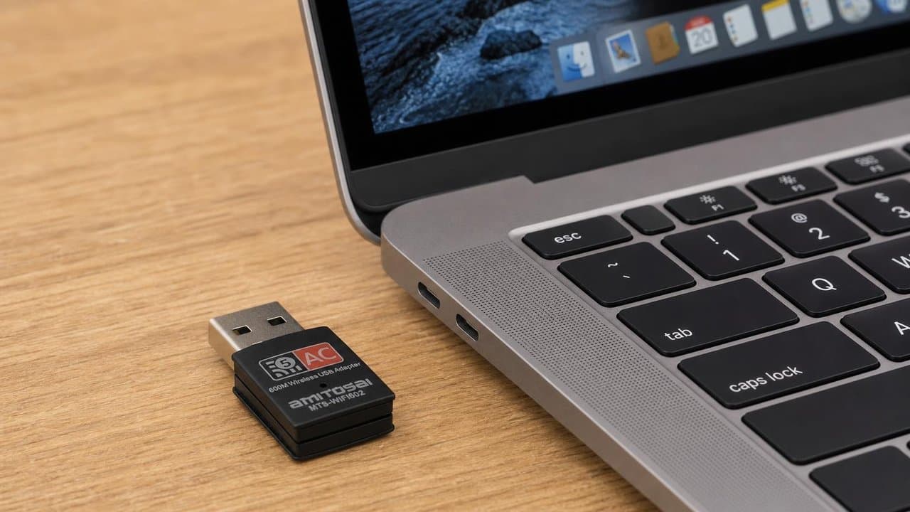 MTS-WIFI602 en uso — adaptador WiFi USB AMITOSAI