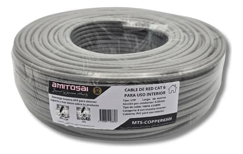 MTS-COPPER650I — rollo Cat 6 interior 50 m gris 100% cobre AMITOSAI