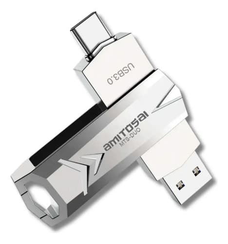 MTS-DUO128GB — pendrive aluminio con USB-A y USB-C abiertos (producto solo)
