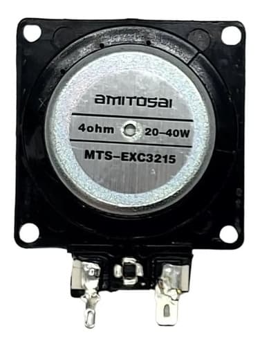 MTS-EXC3215 — exciter AMITOSAI 4Ω 20–40W con placa cuadrada de montaje y terminales