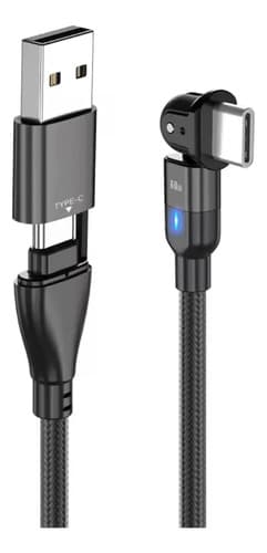 MTS-MOVER200 — cable USB-C mallado negro con codo 180° y adaptador USB-A (producto solo)