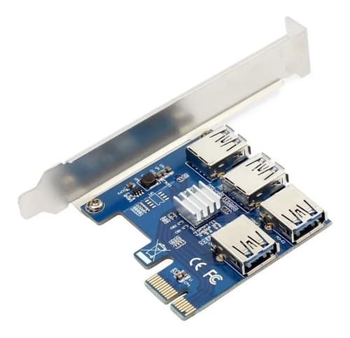 MTS-MULTIBTC — placa PCIe a 4 USB para riser, producto solo (azul PCB + bracket)