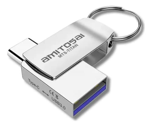 MTS-TITAN128GB — mini pendrive aluminio con USB-A 3.0 y USB-C abiertos + llavero (producto solo)