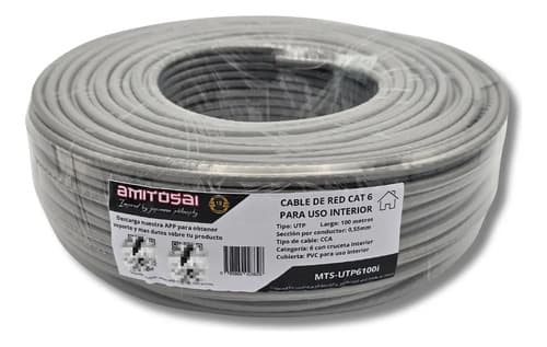 MTS-UTP6100I — rollo 100 m UTP Cat 6 interior CCA gris (producto solo)