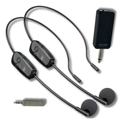 MTS-WIMIC35DUO — dos micrófonos vincha UHF, receptor 6.35 mm y adaptador 3.5 mm