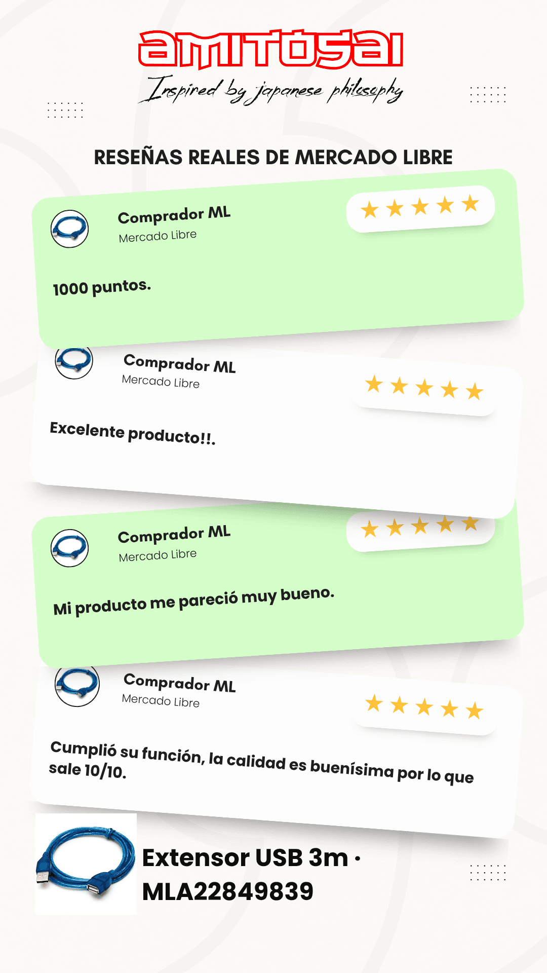 Opiniones de clientes sobre Cable alargue USB 2.0 3 m AMITOSAI MTS-EXTUSB300