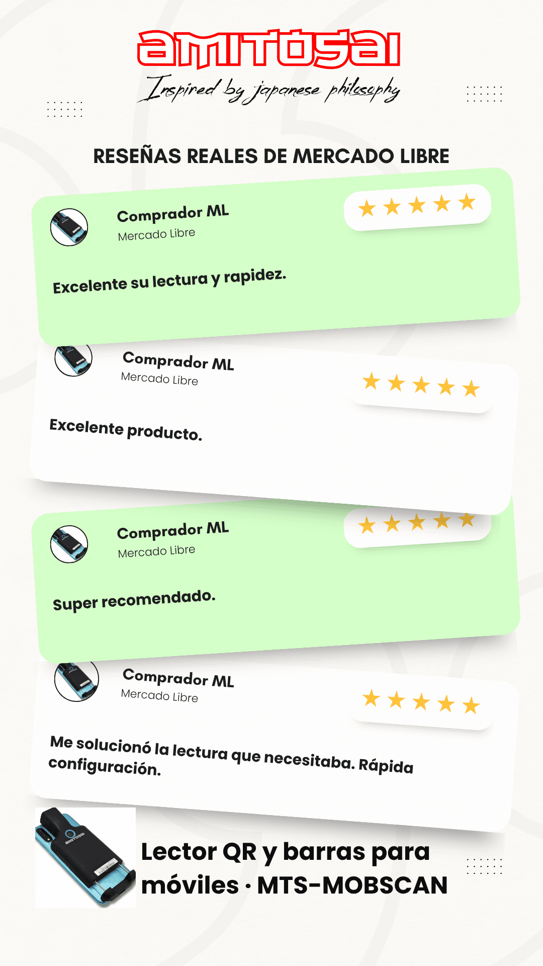 Opiniones de clientes sobre Lector de códigos de barras y QR para celulares AMITOSAI MTS-MOBSCAN