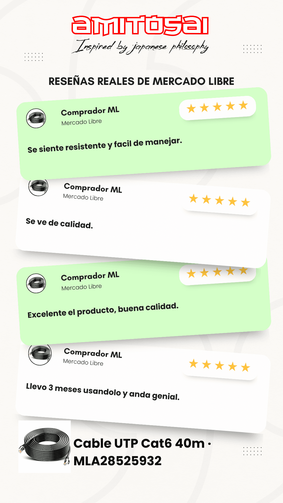 Opiniones de clientes sobre Cable de red Cat 6 40 m AMITOSAI MTS-PATCH64000