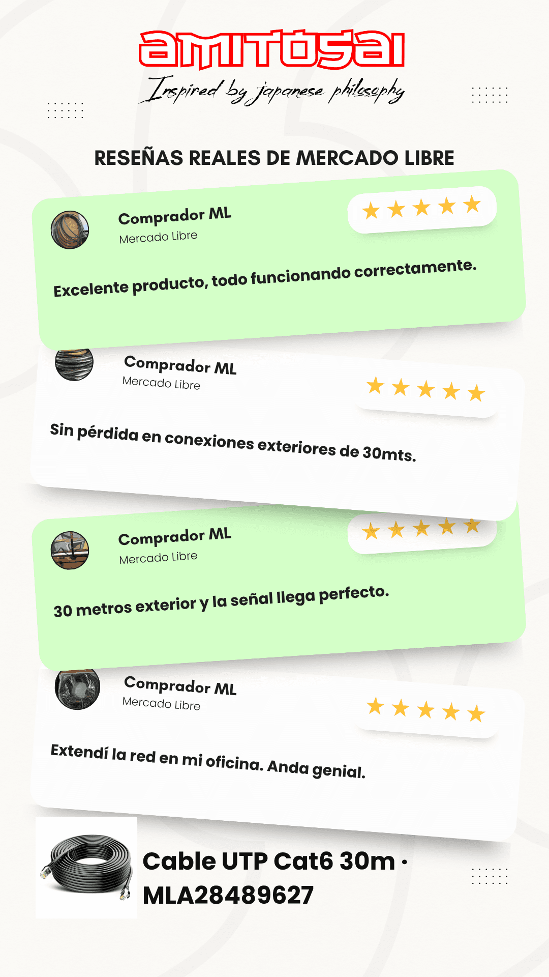 Opiniones de clientes sobre Patch cord Cat 6 exterior 30 m AMITOSAI MTS-POUT630