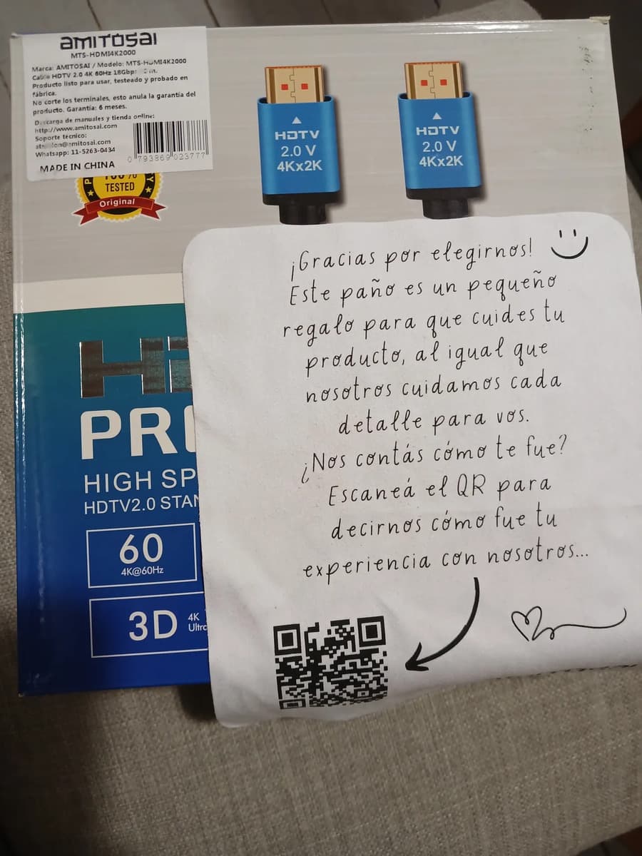 Foto de un cliente del Cable HDMI 2.0 4K premium 3 m AMITOSAI MTS-HDMI4K300